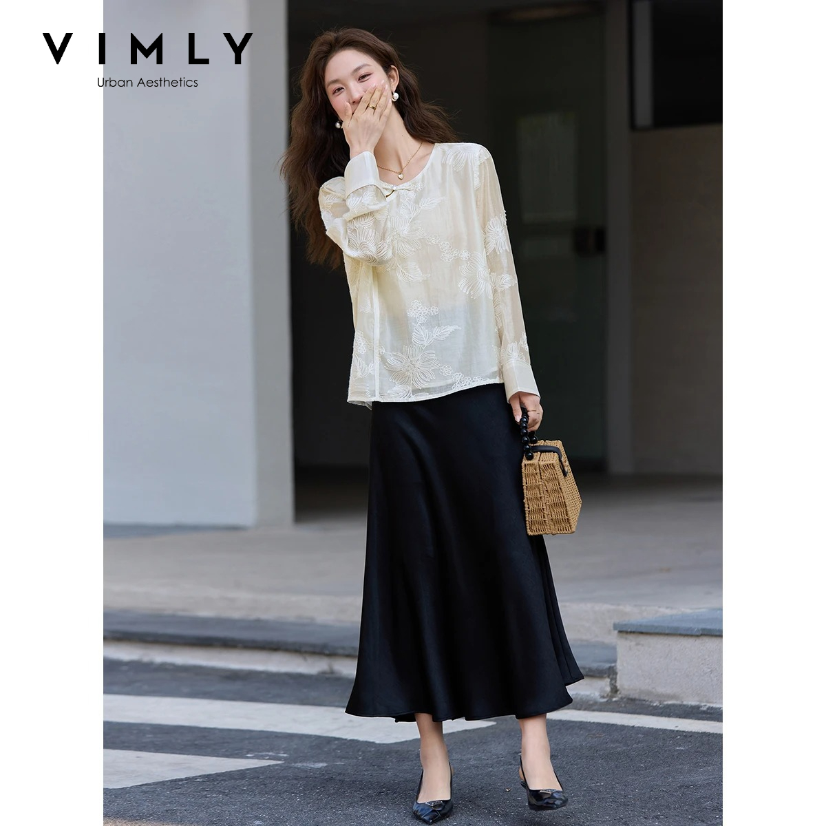 Women'S Formal Wear Blouse - VIMLY Camicetta in Chiffon Ricamata Cinese