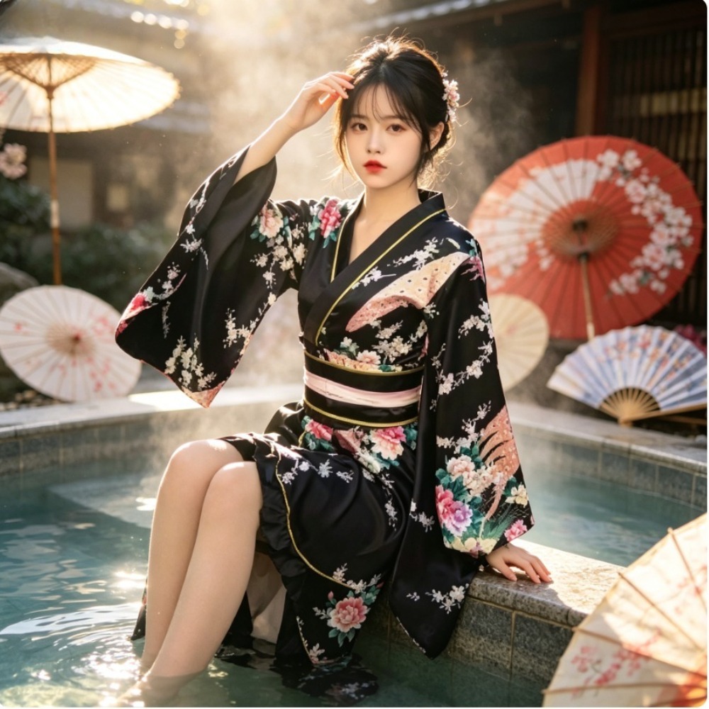 Women Formal Wear Photoshoot - Kimono Yukata Rosso Formale da Donna,