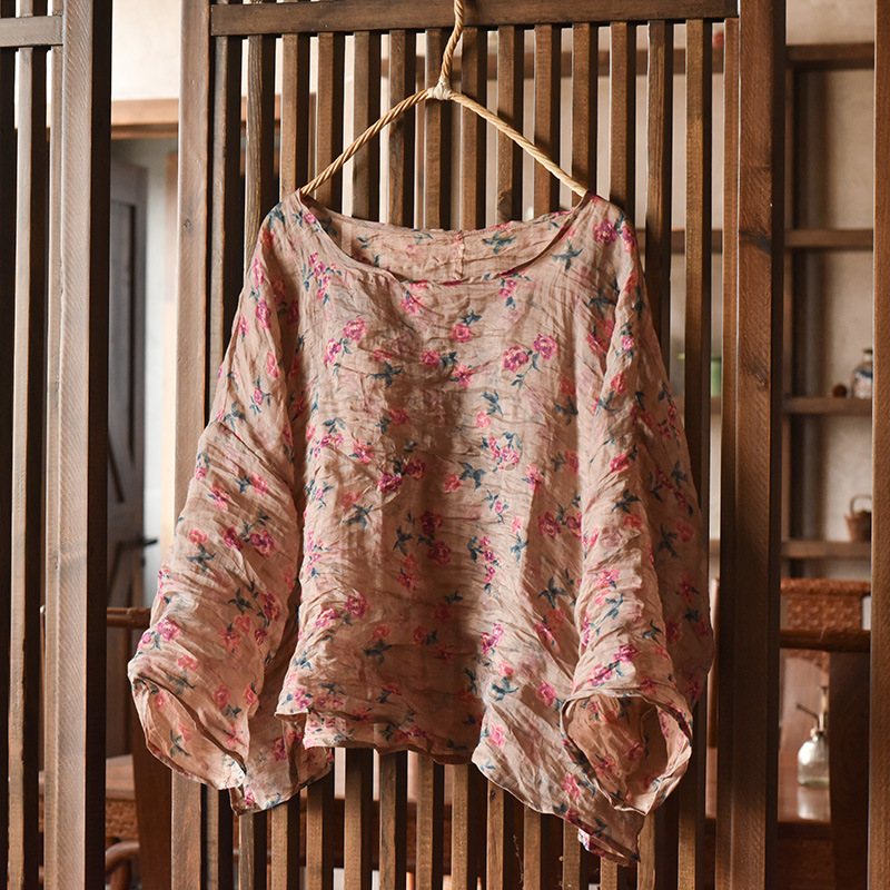 Women'S Formal Wear Blouse - Donne Oversize Vintage Ramie O-Collo Top