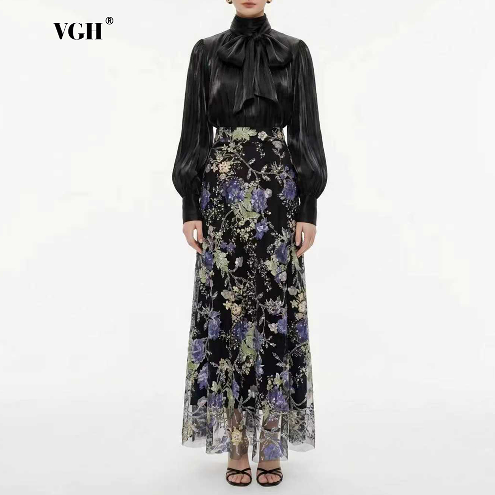Women'S Formal Wear Blouse - VGH Elegante Completo Floreale Nero a