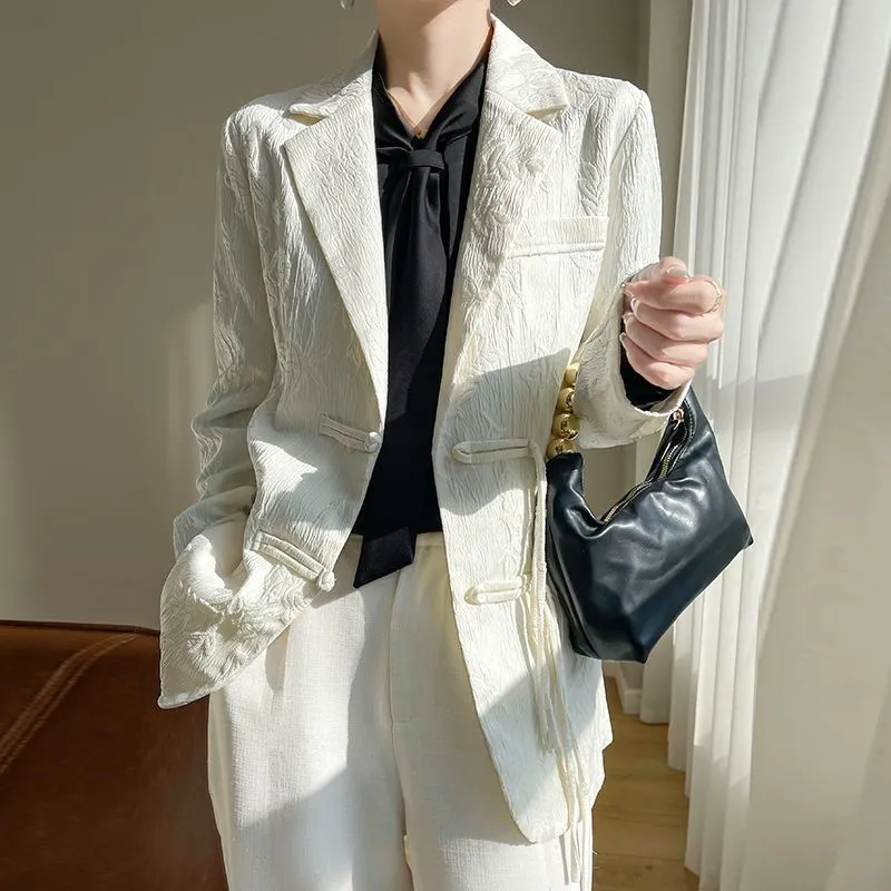 Women'S Formal Wear Jackets - Giacca blazer bianca testurizzata da donna