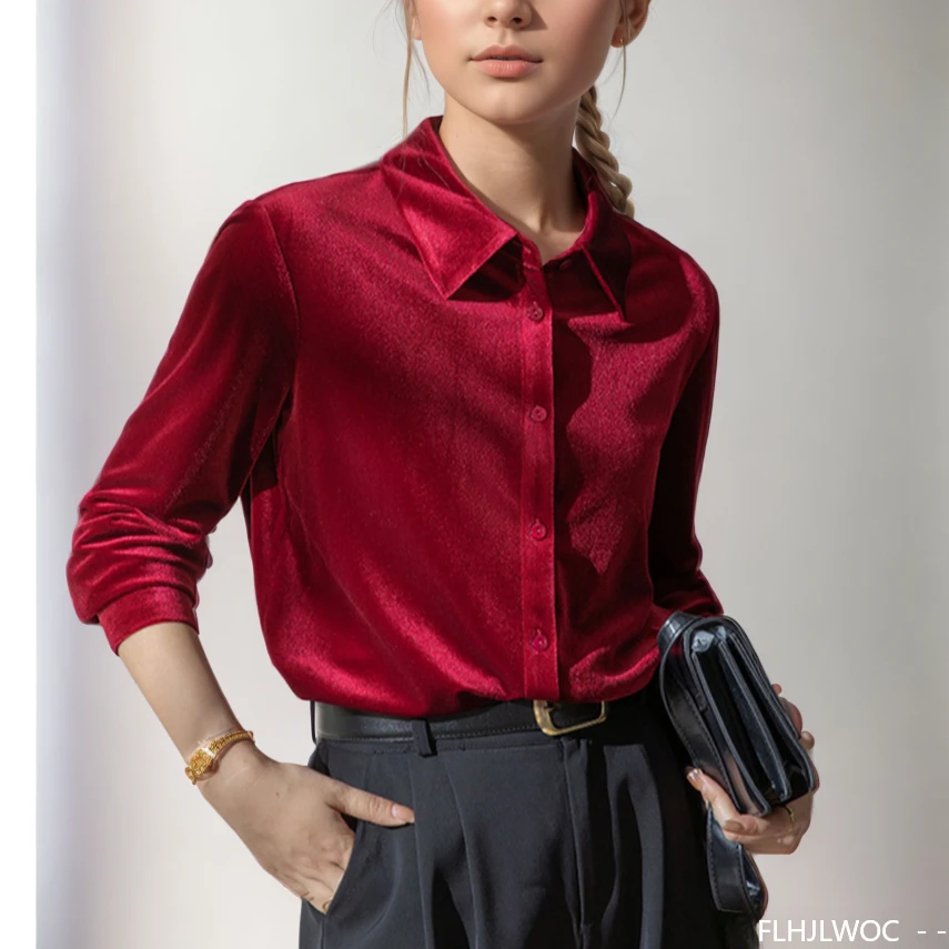 Women'S Formal Wear Blouse - Camicetta top in velluto rosso nero